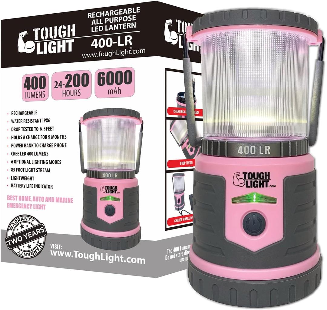 USB Rechargeable Camping Lantern, 400 Lumens LED Lantern, Hanging Tent Lamp, 6000mAh Power Bank, 200 Hour, 6 Modes, for Outdoors & Emergency