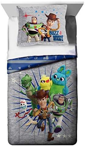 Jay Franco Disney Pixar Story 4 All The Twin/Full Comforter & Sham Set - Super Soft Kids Reversible Bedding Features Woody & Buzz Lightyear - Fade Resistant Microfiber(Official Disney Pixar Product)