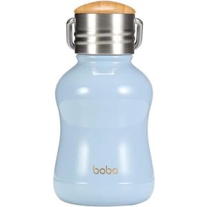 YOHKOH Mini Vacuum Insulated Water Bottle With Bamboo Lid - Stainless Steel Thermos Water Bottle for Women Girls Kids, Metal Sports Hot and Cold Water Bottle Leak-Proof BPA-Free (6.4oz,Blue)