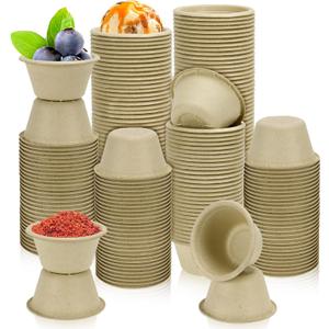 200 Pack 2oz Natural Sugarcane Paper Bowls, Compostable Paper Condiment Snack Sample Tasting Serving Cups Biodegradable Food Containers Small Dipping Cup (Brown)