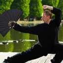 2 x 2 Pack Large Folding Hand Fan, Nylon-Cloth Vintage Retro Fabric Fans, Chinese Kung Fu Tai Chi Hand Fan for Men/Women, Festival, Dance, Gift, Performance, Decorations (Black)