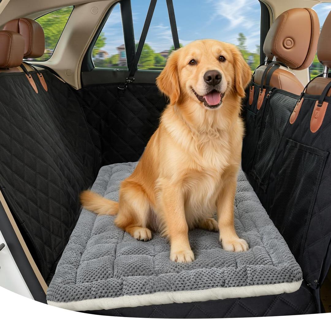 Zanch Thick Supportive Dog Car Bed for Car Backseat, Soft Non-Slip Travel Car Blanket Seat Cover with Joint Protection, Fits SUVs, Trucks & Backseat Extenders [Grey, 52.36"24.8"]