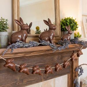 Suncalla 8.2ft Chocolate Foam Easter Bunny Banner Neutral Brown Bunny Garland Farmhouse Hanging Decoration Easter Spring Party Supplies for Mantel, Fireplace, Wall Home Office Decor