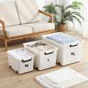 62QT*3/33QT*2 White Plastic Storage Bins with Lids, Stackable Containers with Wheels and Latches, 5 Pack (3L+2M)