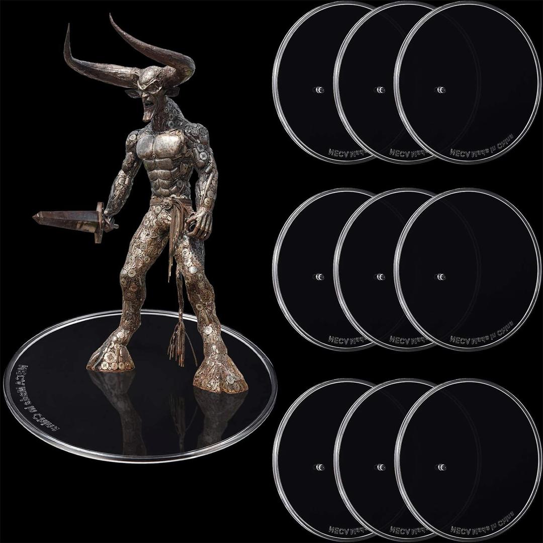 Outus 10 Pieces Plastic Action Figure Display Stands Round Stand Miniature Bases for 6 - 8 Inches Figures, White