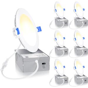 Ensenior 6 Pack 4 Inch LED Recessed Light, Dimmable, 3000K-5000K 3CCT, 750LM High Brightness, 9W 120V, Damp Rated, Ultra-Thin Canless Wafer Ceiling Light - ETL & FCC & IC