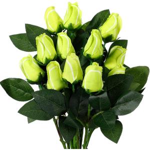Suhine 12 Pcs Artificial Tennis Rose Flowers Sports Party Favors Bulk for Birthday Graduation Wedding Party Decorations Table Centerpieces Mom Fans Team Coach Senior Night Gift (Tennis Color, Normal)