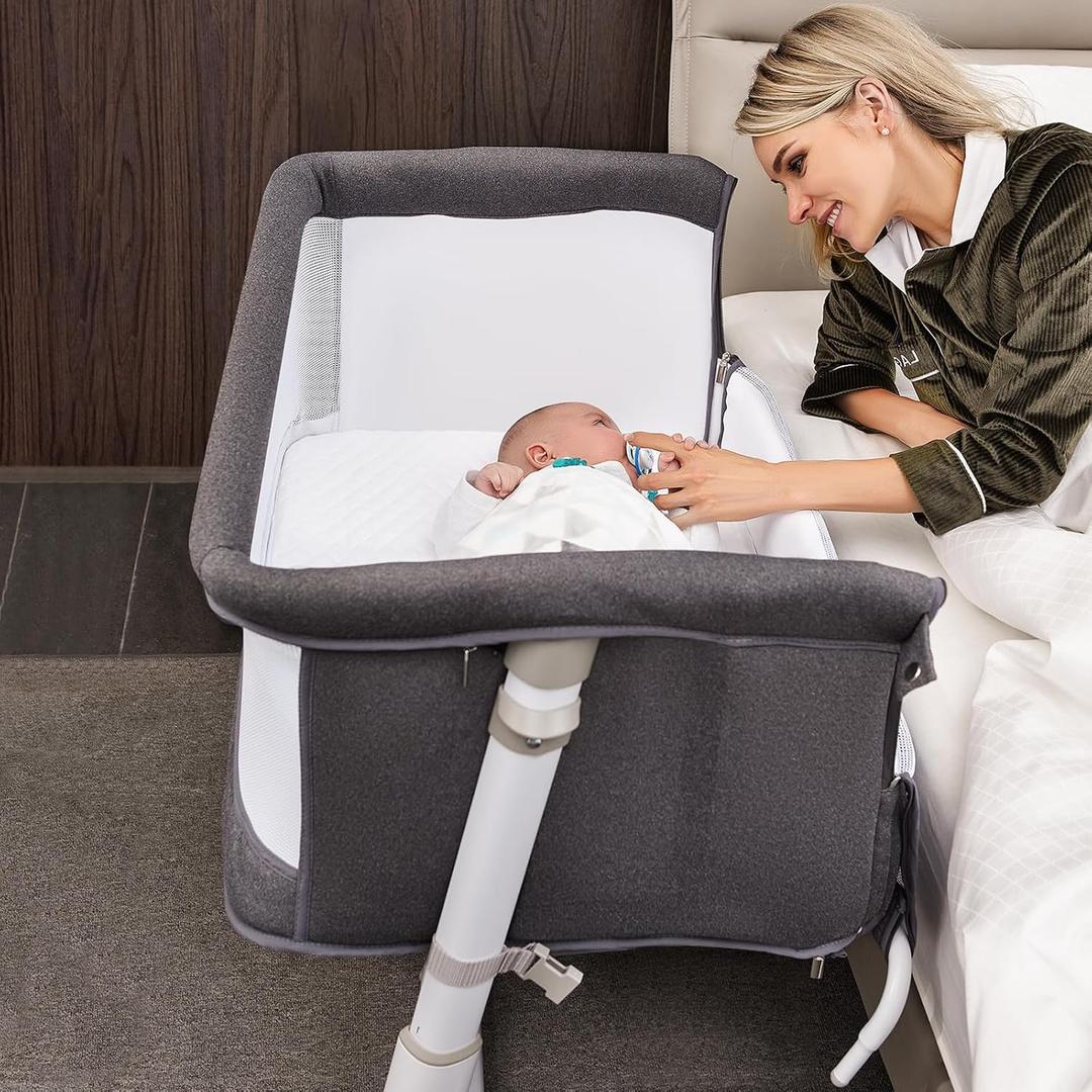 RONBEI Baby Bassinet, Bedside Sleeper,Babies Crib Bed, Adjustable Portable Bed for Infant/Baby Boy/Baby Girl/Newborn (Dark Grey)