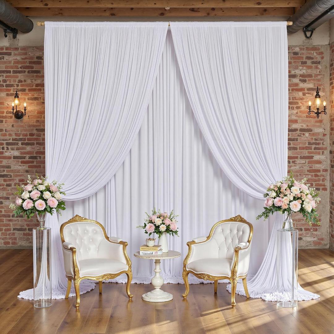 20x15FT White Backdrop Curtains 2 Panels for Parties, Wrinkle Free Silky Polyester Photo Drapes for Wedding Birthday Baby Shower Events Photography Background,(10x15FT Seamless Each Panel)