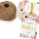 WRAPAHOLIC Gift Tags with String - 100PCS Happy Mother's Day Boho Floral Design Paper Tags with 100 Feet Natural Jute Twine for Mother' Day, Party Favors