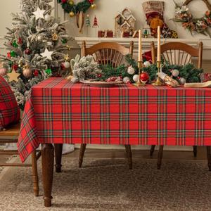 Softalker Christmas Checkered Tablecloth for 8 Foot Rectangle Table - Red Buffalo Plaid Linen Cotton Gingham Xmas Table Cloth, Winter Farmhouse Table Decoration for Dining Party Holiday, 54 x 120 Inch