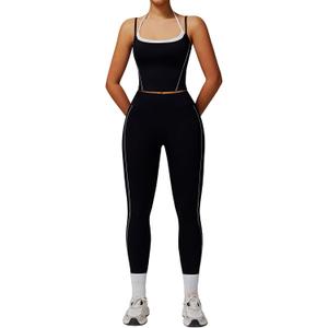 QBGJTD Womens Workout Sets Two Piece Spaghetti Straps Tank Top Matching High Waist Leggings Gym Work Out Outfits with Pockets, Medium