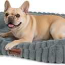 Cute Dog Bed for Small & Medium Dogs - Calming Orthopedic Rectangle Dog Bed with Reversible Cushion and Removable Cover, Washable Soft Pet Kennel Bed with Handle, 30x24x4Inches, Warm Grey