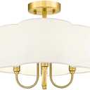 METWET Gold Semi Flush Mount Ceiling Light, 13.5" 4-Light Light Fixtures Ceiling Mount with Fabric Shade in Quatrefoil for Kitchen Nursery Entryway Hallway Bedroom, SM179-BG