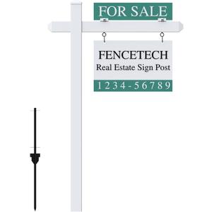 4.7ft Vinyl PVC Real Estate Sign Post, Realtor Yard Sign Post, 36" Arm Holds Up to 24" Sign - White (No Sign)