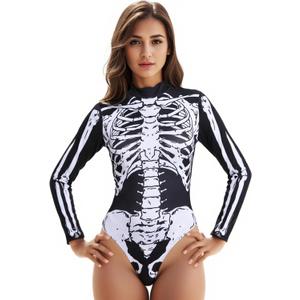 Vidpeak Halloween Skeletons Costume for Women Skull Costume Bodysuit with Zip-Back Bodycon Outfit (Large-X-Large, Black)