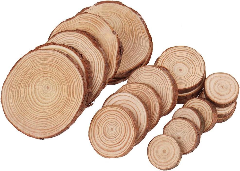 Natural Wood Slices, Tiberham 21 Pcs 1.2-3.9 Inches Unfinished Wooden Circles Round Rustic Wood with Bark, Solid Log Discs Craft Wood Kit for Arts DIY Crafts Christmas Home Decorations