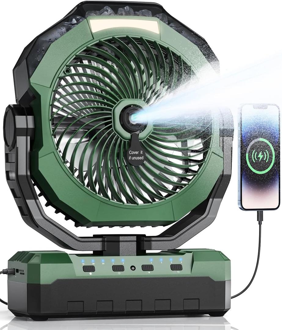 Portable Misting Fan,36000mAh Rechargeable Battery Powered Camping Fan, Large 18-160H