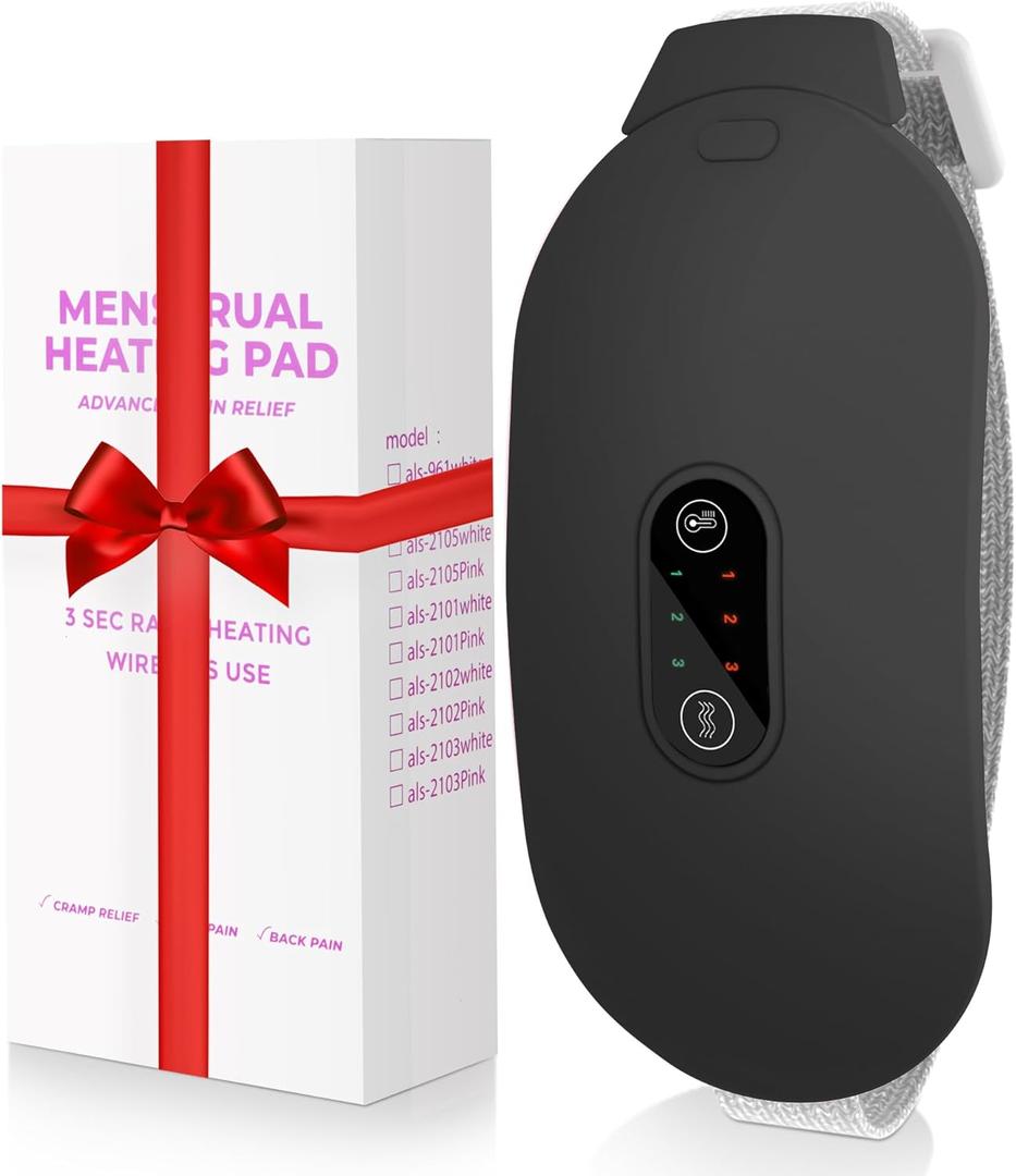 Heating Pads, Period Cramp Massager Portable Cordless Heating Pad with 6 Heat Levels and 6 Massage Modes for Back Pain Relief Menstrual Heating Pad (Black)