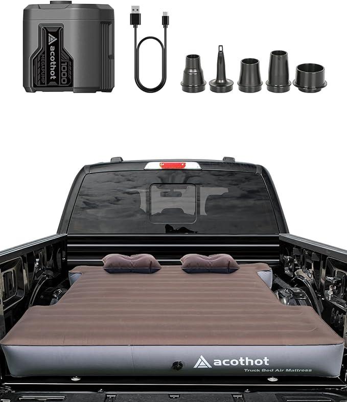 ACOTHOT Truck Bed Air Mattress with Cordless Rechargeable Air Pump, Peachskin Fabric Truck Bed Mattress with 2 Pillows Fits 5.5-5.8ft Short Beds | 9.5" Height Mattress Perfect for Outdoor Camping