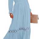 ZESICA Women's 2026 Boho Long Sleeve Square Neck Smocked High Waist Flowy A Line Lace Trim Maxi Dress Size S, Light Blue