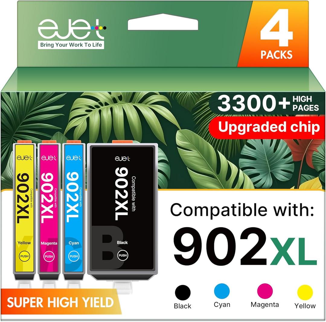 902XL Ink Cartridge Combo Pack for HP 6958 6970 Printer Compatible for HP 902 HP902 XL HP902XL to OfficeJet 6978 6968 6960 6975 6956 6961 6963 6964 6962 6950 6954 6951 Black Cyan Magenta Yellow