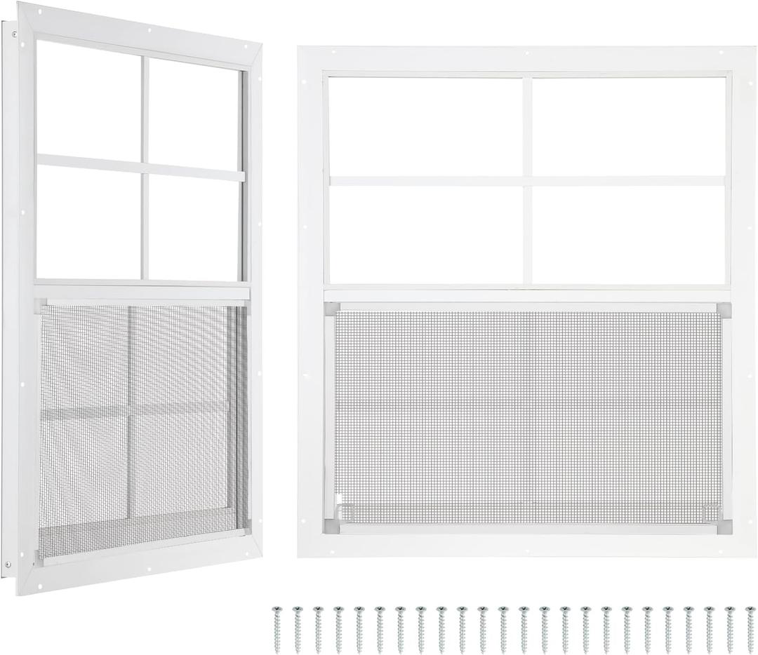 ZHULI 24"×27" Shed Window 2 Pack, Aluminum Large Replacement Window Outdoor, Household Shed Windows with Tempered Glass and Metal Screen, for Outside Shed Basement Greenhouse Barn Garage Cabin
