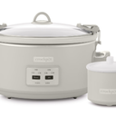 Crock-Pot 7 Quart Cook and Carry Slow Cooker with Touch Control, 4 Pre Programmed Settings, Removable Stoneware, and Locking Lid, Mushroom