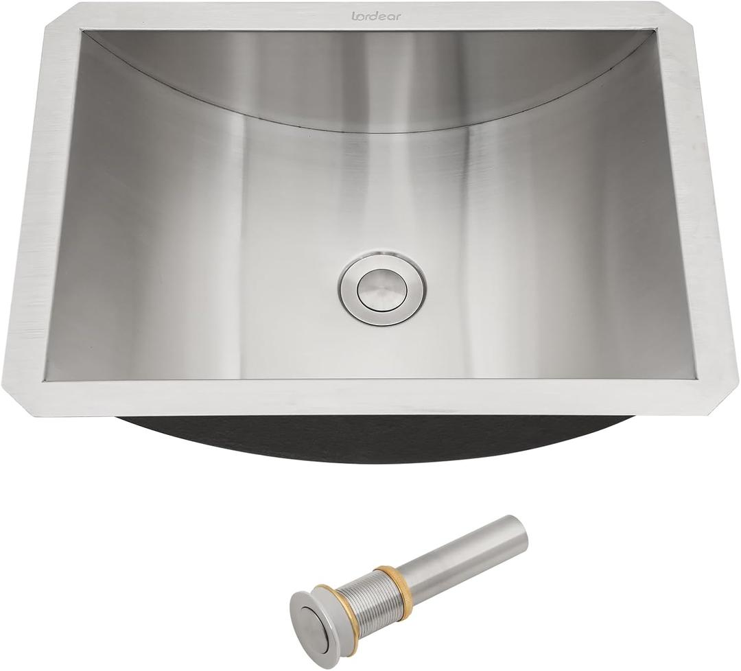 Undermount Bathroom Sink Stainless Steel - Lordear 18x13x5 Inch Vanity Bathroom Sinks Rectangle Under Couter Stainless Steel Lavatory Sink Basin with Drain
