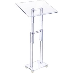 Acrylic Podium Stand Clear Lecterns Pulpits for Classroom Office Concert Lecture 23.6'' x 15.7'' Angle Height Adjustable Rolling Pulpits with Lockable Wheels for Churches Mobile Pulpit Podium