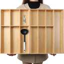 V-Shaped Extra Large Bamboo Drawer Organizer Set of 2, Kitchen Cutlery Tray Utensil Plate, Flatware&Silverware Storage Box, Wood Organizer for Bedroom, Living Room (19.6"x14.6" & 19.6"x12.4")