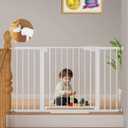 Cumbor 29.7"51.5" Extra Wide Baby Gate for Stairs, Pressure-Mounted Dog Gates for Doorways & Hallways, Auto-Close Walk-Through, No-Trip Design, Child Proof Safety, Dog/Pet Gate for Indoor Use, White