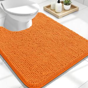 OLANLY Toilet Rugs U-Shaped 24x20, Extra Soft Absorbent Chenille Contour Bathroom Rugs for Toilet, Dry Quickly, Machine Washable, Non-Slip Bath Mat, Orange