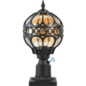 Dusk to Dawn Outdoor Lamp Post Lights, Aluminum Rust-proof Globe Post Light for Porch Front Door Driveway Lawn Garden, Black Sphere Exterior Pillar Post Light, Hardwired 3" Pier Mount Post Lantern