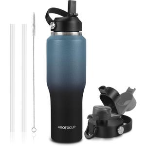 40oz Insulated Water Bottle Keep Cold 24h&Hot 12h, Double Wall Vacuum Insulated Water Bottles with Straw/Spout Lid, Stainless Steel Water Bottles that Fit in Any Car Cup Holder, Leak-proof (Indigo Black Gradient)