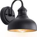 Black Outdoor Gooseneck Lighting for Barn 7 Inch Farmhouse Exterior Light Fixtures with Wall Mount, Small Porch Light with Brass Interior, Outside Gooseneck Wall Sconce for House Garage Patio