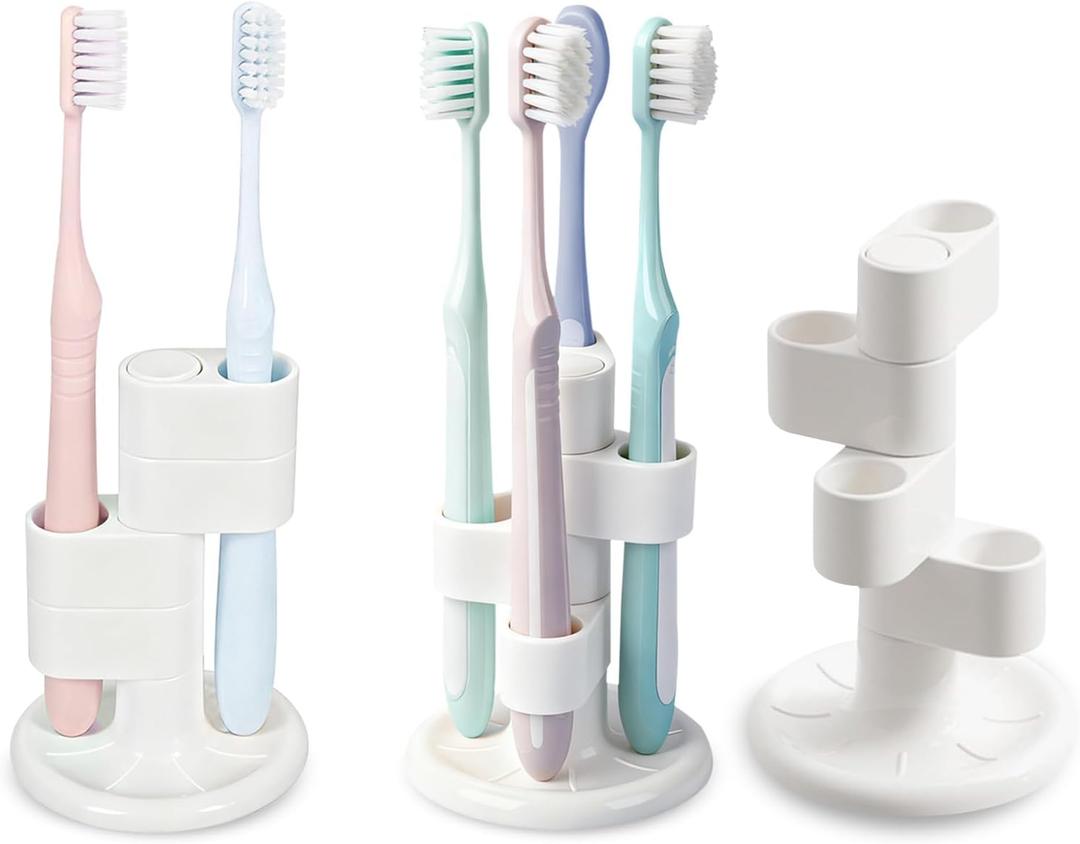 3 Pack 360 Rotating Toothbrush Holder for Bathroom, 4-Slot Toothbrush Storage Organizer with Non-Slip Base, Compact Toothbrush Bathroom Countertop Holder for Family Tooth Brushes, White