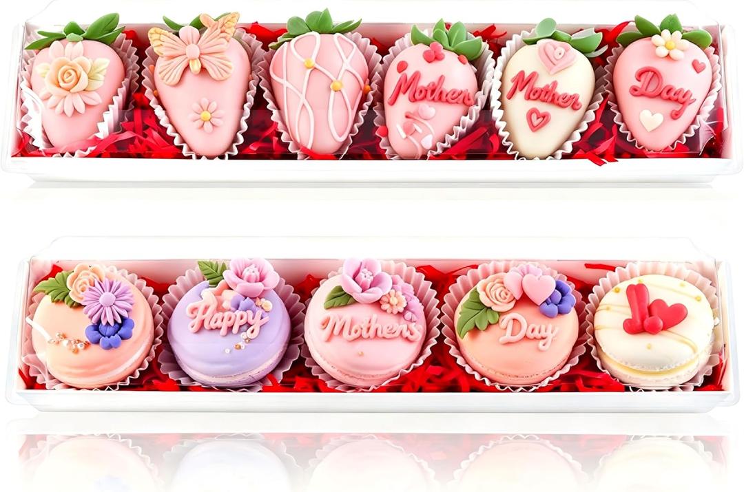 25 Pack 12 x 2.8 x 2.4 Inches Strawberry Boxes with Clear Lids,Long Macaron Boxes Gift Boxes For Cookies,Truffle,Cocoa Bombs,Chocolate (White)