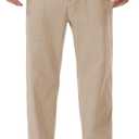 Mens Linen Pants Loose Fit Elastic Waist Drawstring Casual Summer Beach Pants with Pockets Trousers for Men (M)