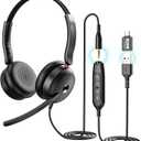 USB-C/USB-A/3.5mm Wired Headset with Noise Cancelling Microphone | On-Ear Office Headphones for PC/Laptop | Line control & All-Day Comfort for Call Center, Video Conferencing, Remote Work,Online Class