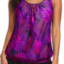 Aqua Eve Two Piece Women's Tankini Swimsuits Blouson Swim Tank Top with Shorts Modest Bathing Suits (Purple, XL)