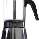 London Sip Glass and Stainless Steel Stovetop Espresso Maker Moka Pot Italian Coffee Percolator, Matte Black, Large (15.2 oz)