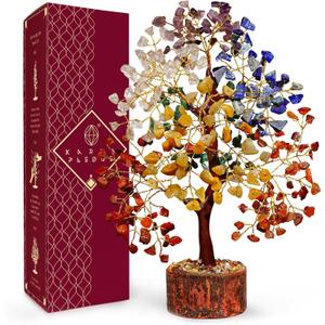 Crystal Tree of Life 7 Chakra Healing Crystal Trees for Home Decor, Office Desk Decor, Living Room Decor, Handmade Bonsai Trees for Positive Energy, Money, Good Luck Birthday Gifts for Women, Mom (1- 7 Chakra Tree Wooden Base 300 Beads)