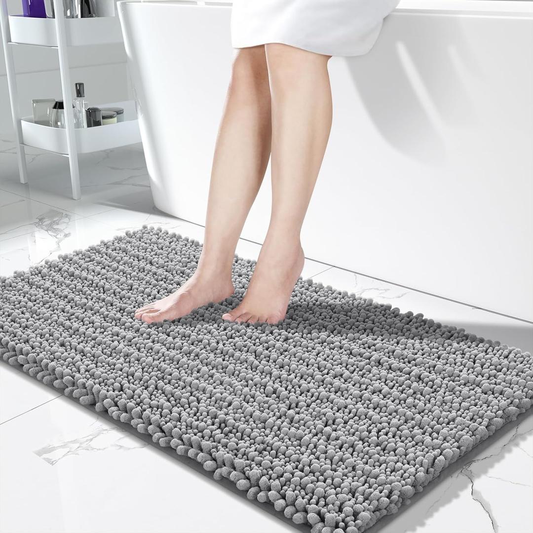 Yimobra Bathroom Runner Rug 55x24 Inch - Extra Long Non Slip Chenille Bath Mat, Soft & Absorbent, Machine Washable Shaggy Hallway Carpet for Vanity Tub Shower, Gray Home Decor Accessories (Grey)