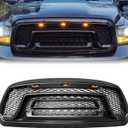 Front Mesh Hood Grill With Signal Lights For 2013-2018 Dodge Ram 1500 2019-2023 Ram 1500 Classic Front Bumper Hood Upper Grill Cover (2013-2018)