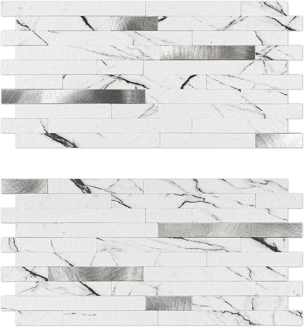 Peel and Stick Backsplash, 20-Sheet Peel and Stick Tiles 12.1" x 5.9" Stick on Backsplash PVC Wall Tile for Kitchen Fireplace (Carrara white marble)