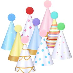 Panitay 40 Pcs Colorful Mini Small Party Hats for Stuffed Animals Paper Cone Tiny Birthday Hats Games Accessories(Cute Style)