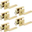 Haidms Gold Closet Door Handles, Brushed Gold Passage Door Handles, Zinc Alloy Brushed Brass Door Handles Interior for Closet, Hallway, Heavy Duty Modern Square Interior Door Handles (5 Pack)