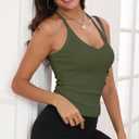 GEMBERA Womens Racerback Sleeveless V Neck Ribbed Knit Cotton Fitted Basic Cami Cropped Halter Tank Top Shirt (XL)