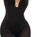 Slimers Body Shaper for Women Tummy Control U Plunge Backless Full Body Shapewear Mid Thigh Mesh strapless Bodysuit Top (X-Large, Black)